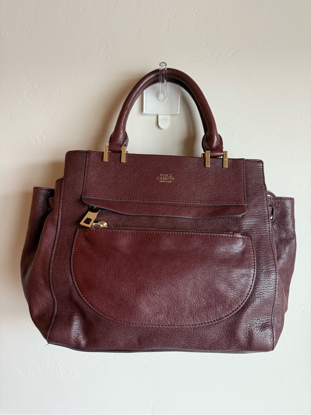 Vince Camuto burgundy chocolate brown Pebbled Leather Ayla Satchel